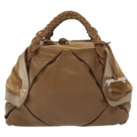 Salvatore Ferragamo Hand Bag Leather Brown Silver Auth BA5508 - Picture 3 of 16